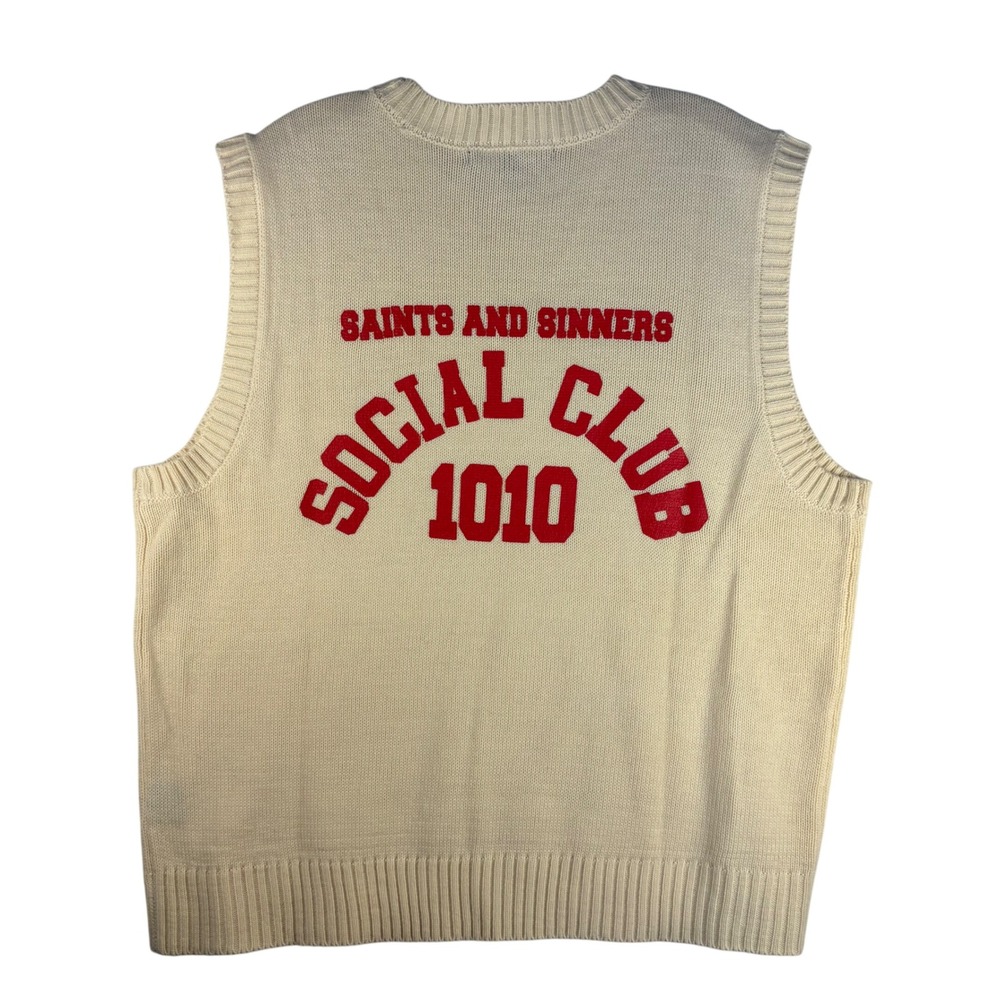 Fashion Nova Men‎ Saints and Sinners Social Club Sweater Vest Cream Large
